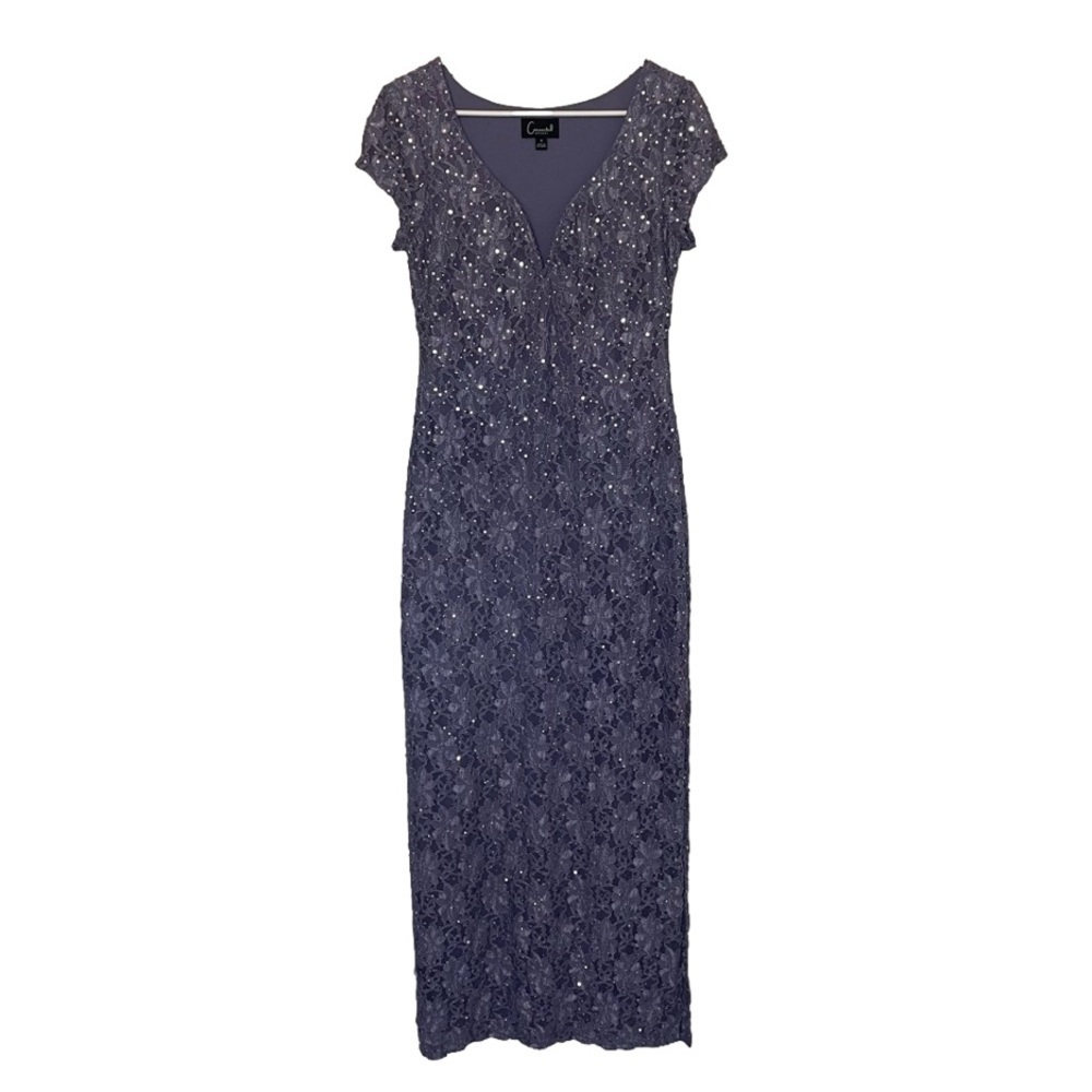 Connected Apparel Grace Purple Sequin Lace Maxi Dress 6 Short Sleeve Lined